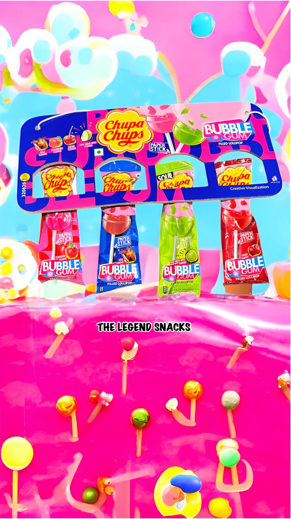 Chupa Chup Lolli Pops Bubble Gum| Pack of 4 |The Legend Snacks